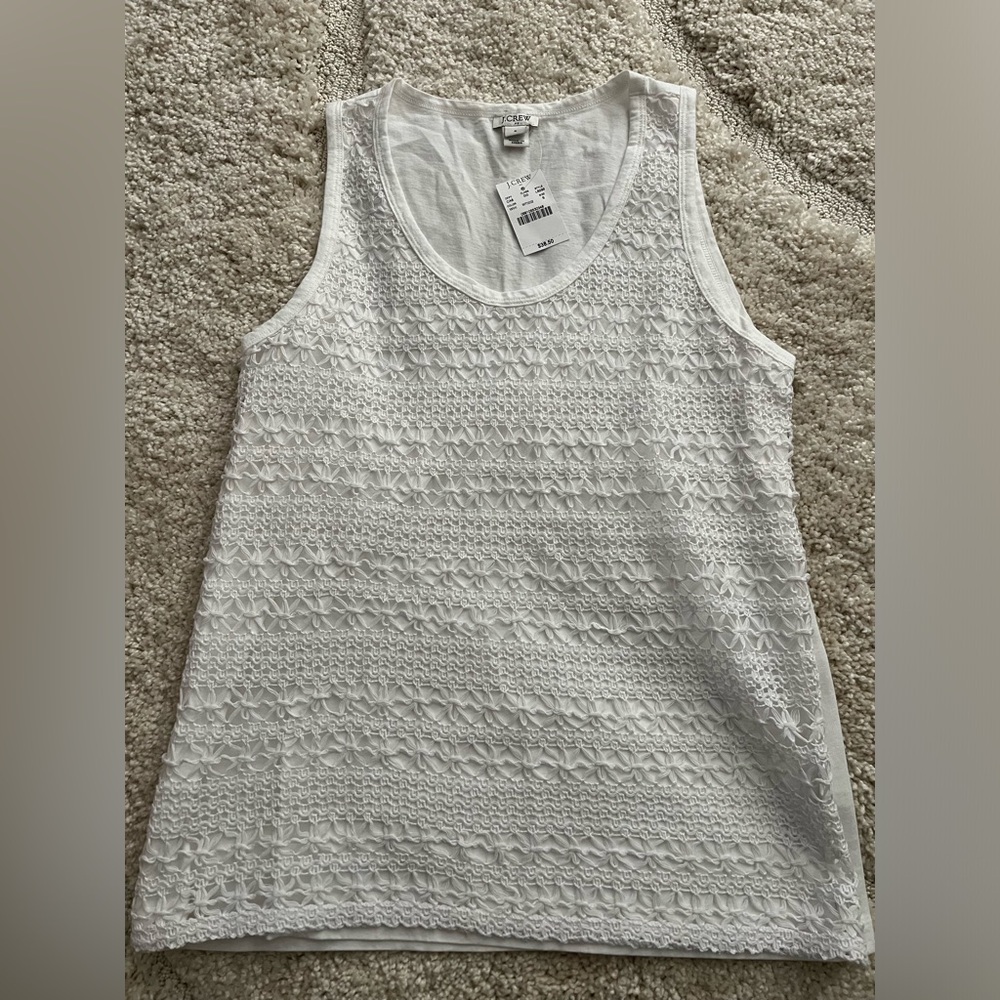 J.Crew sleeveless white shirt with lace overlay. NWT.